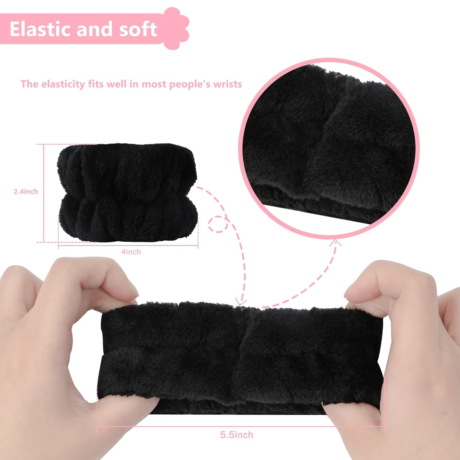 2Pcs Wrist Bands for Washing Face, Microfiber Face Washing Wristbands, Arm Wrist Towels, Spa Face Wash Wristbands, Stretchy Absorbent Wash Band for Woman Children